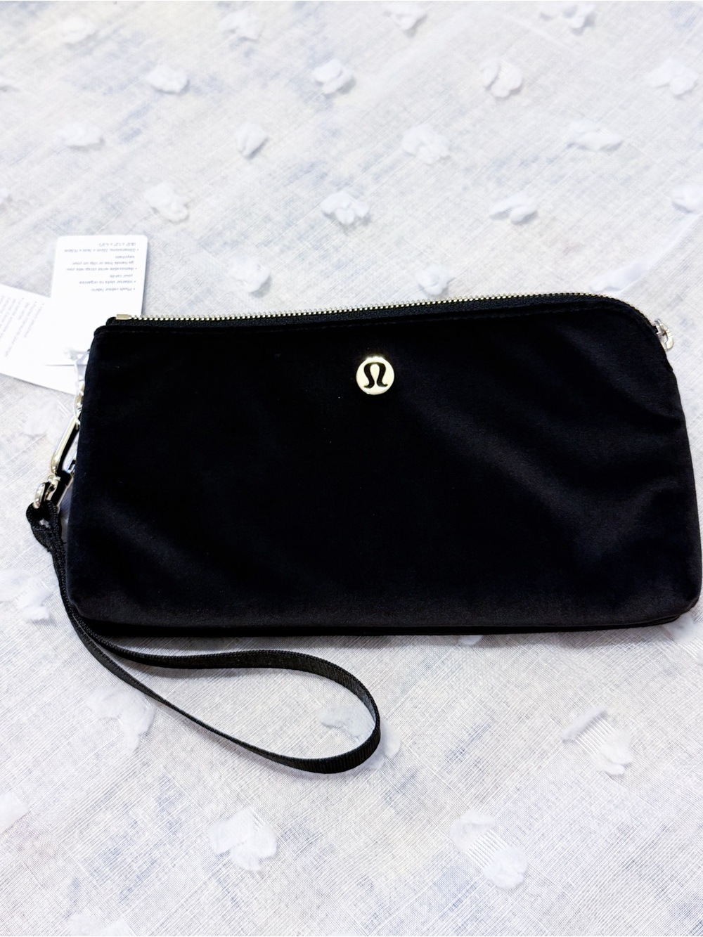 NWT! Velvet lululemon Black Wristlet Clutch with gold hardware